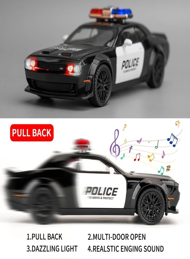 BDTCTK Dodge Challenger Hellcat Police Car Model Toy - Alloy Pull-Back Vehicle with Sound & Light Effects, for Kids Boys & Girls Ages 3+ - Image 3